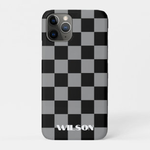 Capa Para iPhone 11 Pro Nome personalizado xadrez cinza e preto