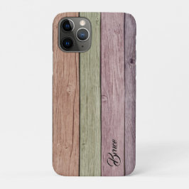 Capa Para iPhone 11 Pro Nome Personalizável Rustic Pastel Wood Plank