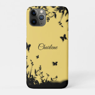 Capa Para iPhone 11 Pro Nome Pessoal do Jardim da Borboleta Amarela da Mos