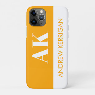 Capa Para iPhone 11 Pro Nome Simples e Iniciais Laranja e Branco