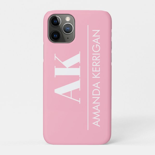 Capa Para iPhone 11 Pro Nome Simples e Iniciais Rosa Suave e Branco (Verso)