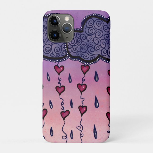 Capa Para iPhone 11 Pro Nuvens, corações e gotas de chuva (Verso)