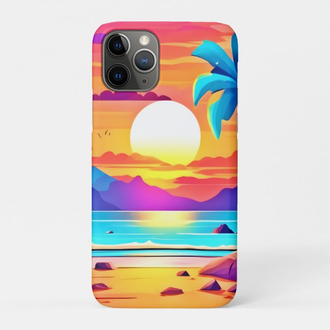Capa Para iPhone 11 Pro Oásis Tropical Sunset (Verso)