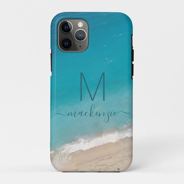 Capa Para iPhone 11 Pro Ocean Beach com um monograma azul lacrimogêneo per (Verso)