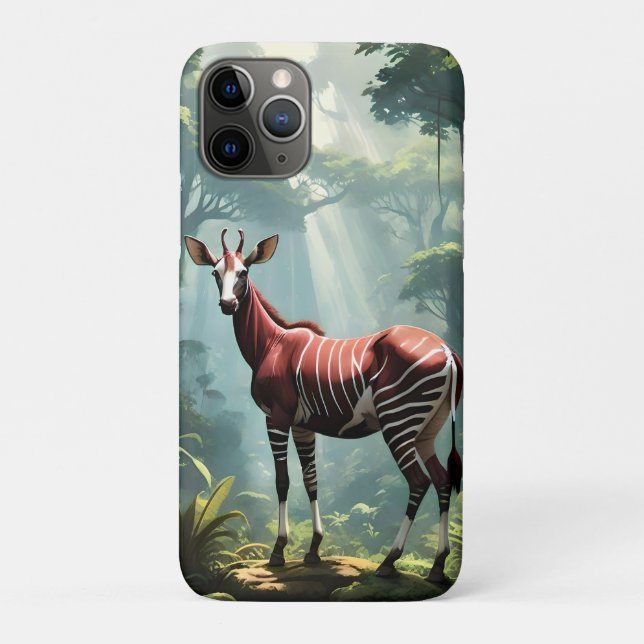 Capa Para iPhone 11 Pro Okapi Na Floresta Tropical (Zebra Giraffe), (Verso)