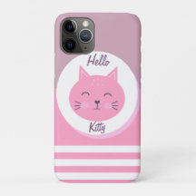 Olá Gatinho iPhone 11 Pro Case White e Cor Rosa