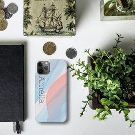 Capa Para iPhone 11 Pro Onda geométrica azul empoeirado rosa