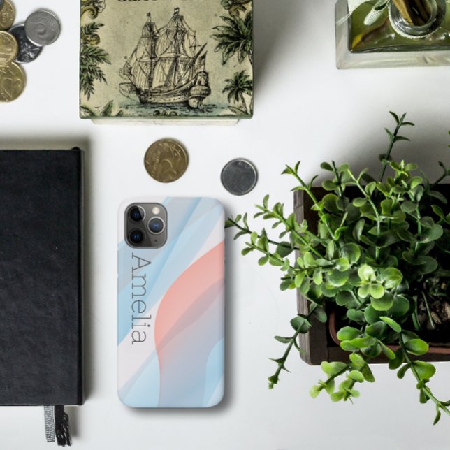 Capa Para iPhone 11 Pro Onda geométrica azul empoeirado rosa (Criador carregado)