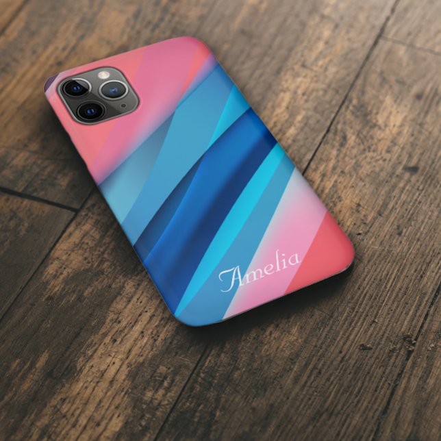 Capa Para iPhone 11 Pro Onda geométrica coral azul (Criador carregado)