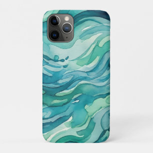 Capa Para iPhone 11 Pro Ondas do Oceano em Aquarela Turquesa