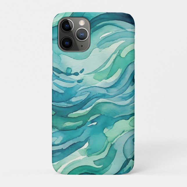 Capa Para iPhone 11 Pro Ondas do Oceano em Aquarela Turquesa (Verso)