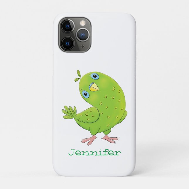 Capa Para iPhone 11 Pro Óptica de desenho animado de periquito, verde e bo (Verso)