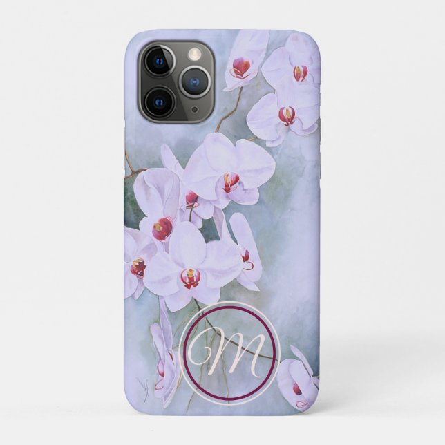 Capa Para iPhone 11 Pro Orquídeas Brancas Florais, Ruby, Aquarela Ameaçada (Verso)