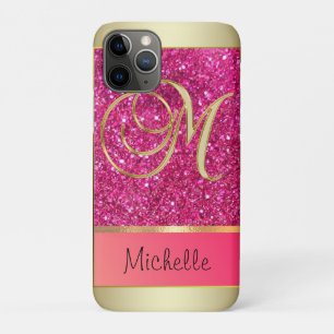Capa Para iPhone 11 Pro Ouro Brilhante Rosa - Letra Minúscula M 