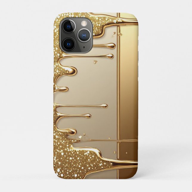 Capa Para iPhone 11 Pro 👑 Ouro Opulento Gotejante Brilho Glitter ✨💛 (Verso)