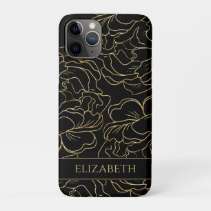 Capa Para iPhone 11 Pro Ouro Preto Floral Personalizado
