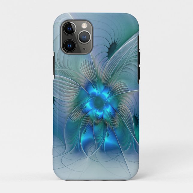 Capa Para iPhone 11 Pro Ovações de Pé, Fractal Azul Turquesa Abstrato (Verso)