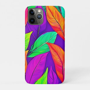 Capa Para iPhone 11 Pro Padrão Colorido de Folhas Eéticas Neon