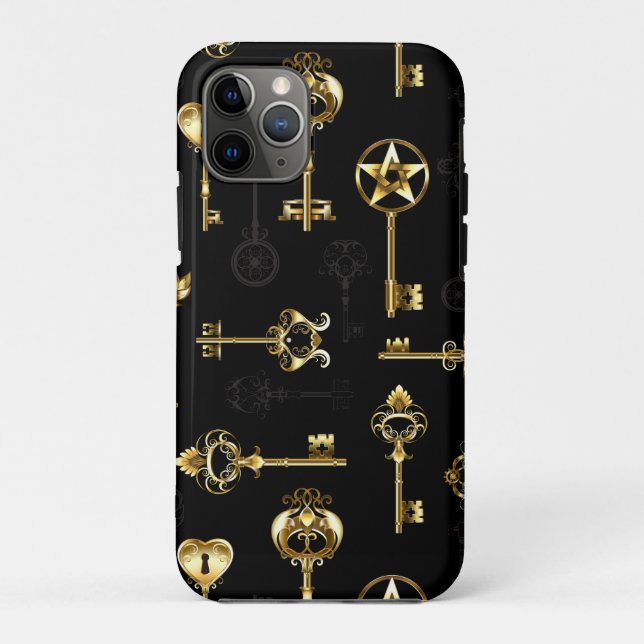 Capa Para iPhone 11 Pro Padrão contínuo com Chaves Douradas (Verso)