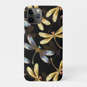 Capa Para iPhone 11 Pro Padrão contínuo com Libélulas Douradas