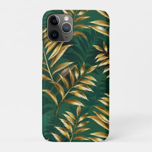 Capa Para iPhone 11 Pro Padrão contínuo com samambaias douradas