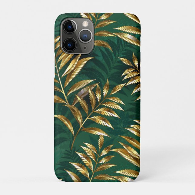 Capa Para iPhone 11 Pro Padrão contínuo com samambaias douradas (Verso)