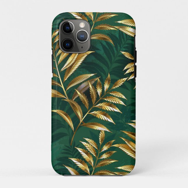 Capa Para iPhone 11 Pro Padrão contínuo com samambaias douradas (Verso)