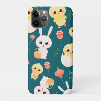 Capa Para iPhone 11 Pro Padrão contínuo de adoráveis coelhinhos e pintinho