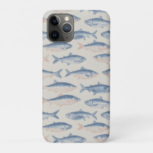 Capa Para iPhone 11 Pro Padrão contínuo de peixes desenhados à mão vintage