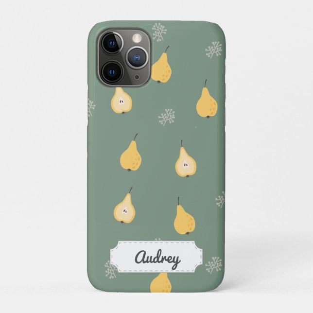 Capa Para iPhone 11 Pro Padrão contínuo de pera amarela personalizável (Verso)