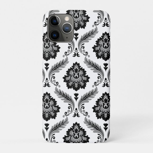 Capa Para iPhone 11 Pro Padrão Damasko Rococó Cinza Preto Branco (Verso)
