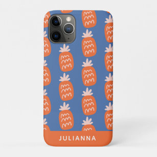 Capa Para iPhone 11 Pro Padrão de abacaxi em laranja azul personalizado