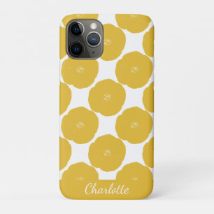 Capa Para iPhone 11 Pro Padrão de Arte Floral Retrópica em Amarelo e Branc