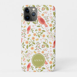 Capa Para iPhone 11 Pro Padrão de Aves Botânicas – Design de Natureza Eleg