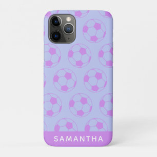 Capa Para iPhone 11 Pro Padrão de Bola de Futebol em Púrpura Personaliza