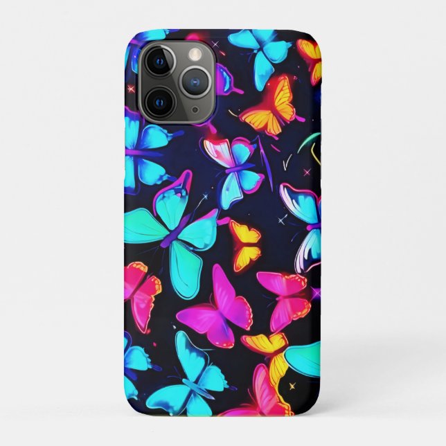 Capa Para iPhone 11 Pro Padrão de Borboleta Neon (Verso)