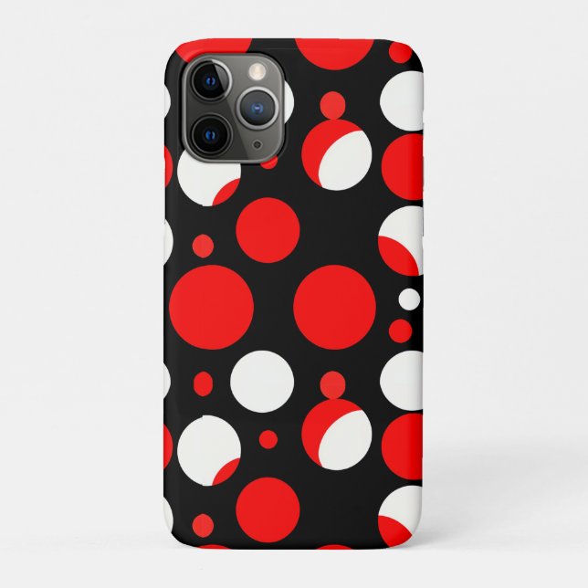 Capa Para iPhone 11 Pro Padrão de Círculos Vermelhos, Pretos e Brancos (Verso)