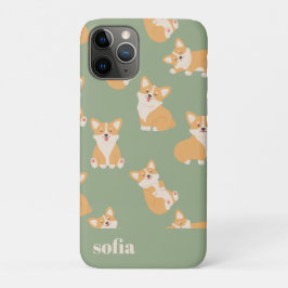 Capa Para iPhone 11 Pro Padrão de Corgi de Cute de Nome Personalizado para