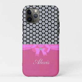 Capa Para iPhone 11 Pro Padrão de diamante e caligrafia de nome em ouro ro