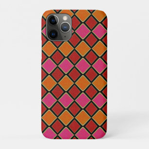 Capa Para iPhone 11 Pro Padrão de Diamante Harlequim Vibrante em Vermelho,