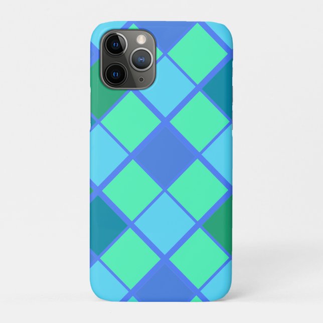 Capa Para iPhone 11 Pro Padrão de Diamante Verde e Azul da Tendy (Verso)