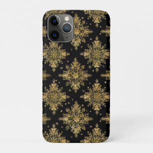 Capa Para iPhone 11 Pro Padrão de Floco de Neve Dourado Ornamentado
