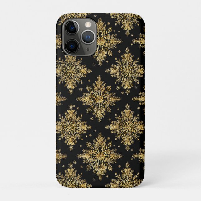 Capa Para iPhone 11 Pro Padrão de Floco de Neve Dourado Ornamentado (Verso)