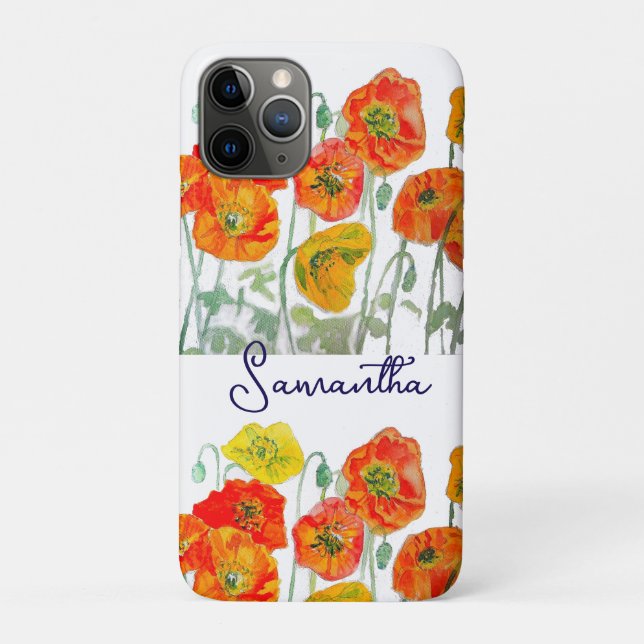 Capa Para iPhone 11 Pro Padrão de Flor de Papoula Vermelha Laranja Meninas (Verso)