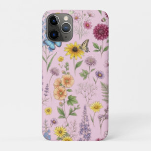 Capa Para iPhone 11 Pro Padrão de Flor Silvestre Botânica Vintage e Borbol