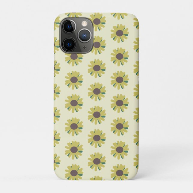 Capa Para iPhone 11 Pro Padrão de Flor Simples Amarela Marrom Verde Girass (Verso)