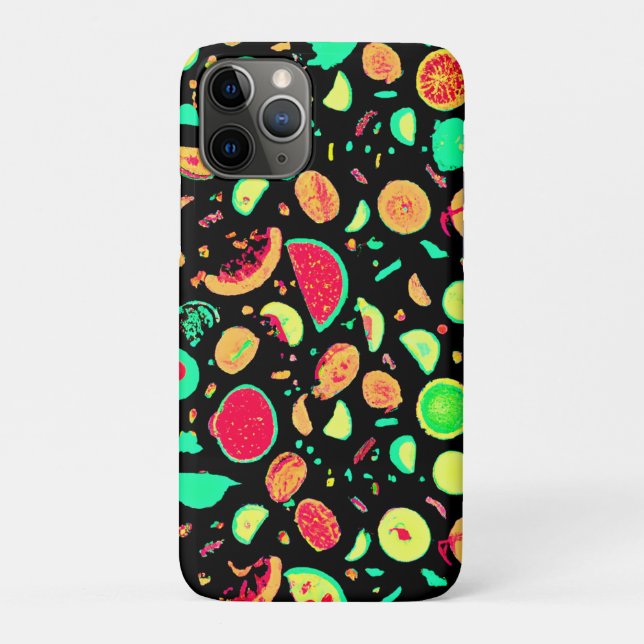 Capa Para iPhone 11 Pro Padrão de Frutas Neon Vibrante (Verso)