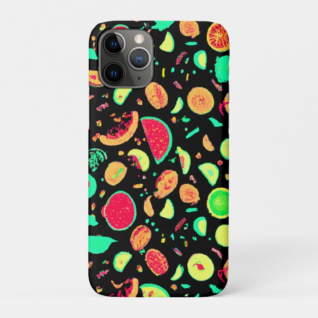 Capa Para iPhone 11 Pro Padrão de Frutas Neon Vibrante (Verso)