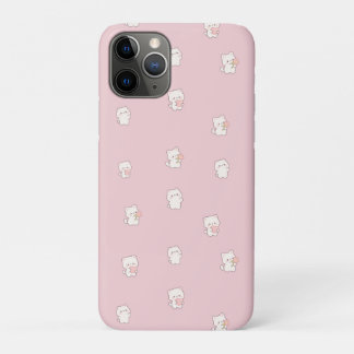 Capa Para iPhone 11 Pro Padrão de Gato Branco Fofo – Corações e Flores Kaw