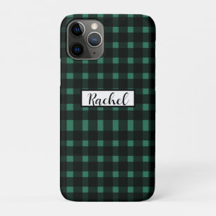 Capa Para iPhone 11 Pro Padrão de Gingham Verde Preto